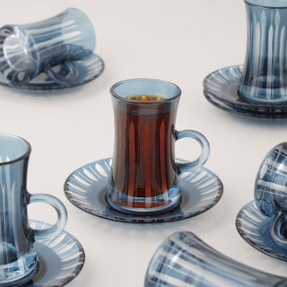 Dallaty 12pcs glass tea set with stripes, dark blue