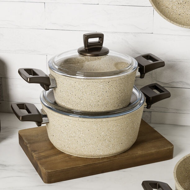 Alberto 7pcs 4mm granite cookware set brownstone color handle image number 1