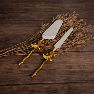 La Mesa 2 Pieces Cutlery Flower Golden Handle Silver