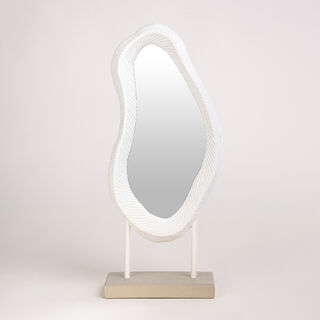 Homez off white resin mirror with ribbed texture 22*9.7*48.7 cm