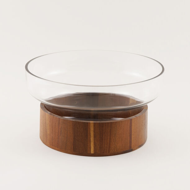 La Mesa Glass Salad Bowl With Wooden Base, Transparent 27*18*14.5Cm image number 0