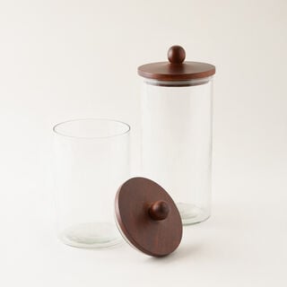 Alberto set of 2pcs clear hammered glass canisters with wooden lids