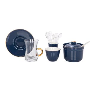 Tea And Coffee Porcelain Set 28 Pieces Solid Dark Blue 