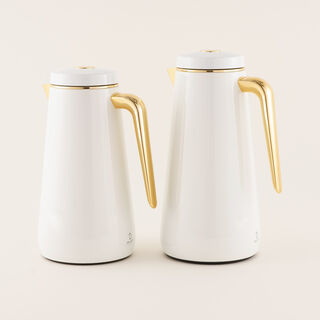 Dallaty Set of 2 Chrome Stainless Steel Thermos, Silver and Gold 1L and 1.3L