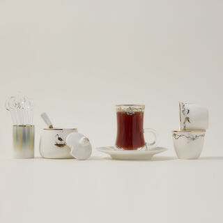 Dallaty white porcelain and glass Tea and coffee cups set 28 pcs