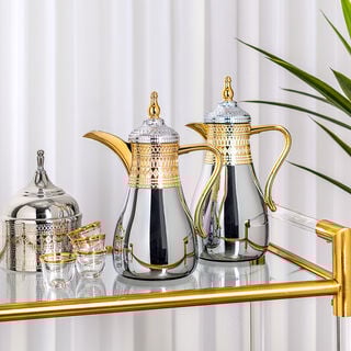 Dallaty jambiyah set of 2 gold & silver steel vacuum flask