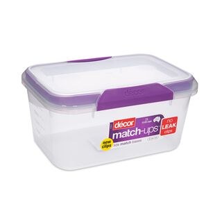 Decor Plastic Food Saver Rectangle Shape V: 3 L Purple Lid ( Match Ups Clips)