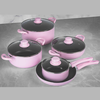 Alberto Non Stick Cookware Set 9 Pieces Pink Color