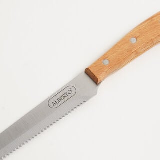 Alberto stainless steel bread knife 7.75" with wooden handle, brown