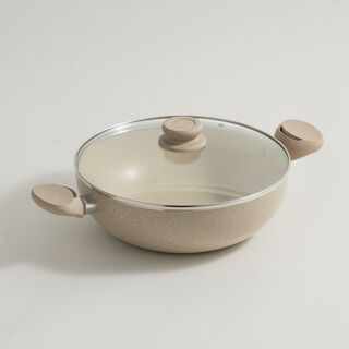 Alberto aluminum wok pan with glass lid 28*9*42cm, cream