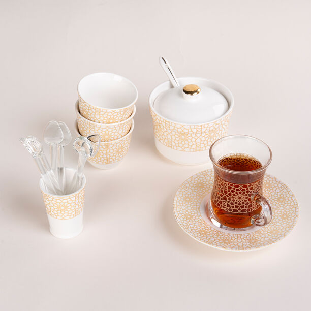 Zukhroof 28 Pieces Porcelain Tea And Coffee Set Othmani Yellow  image number 0