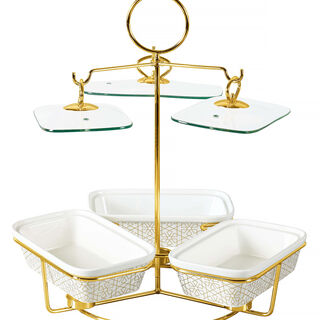 3 Pcs Rectangle Food Warmer With Stand