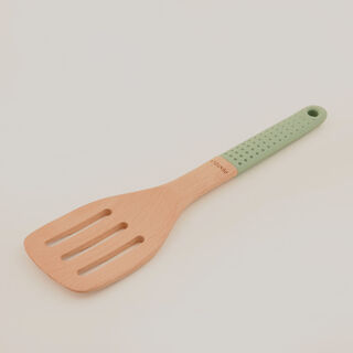 Pentola wood slotted turner, silicone handle, green 30*7.9*1.5 cm