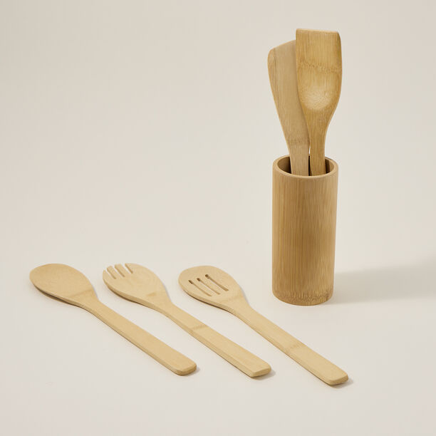 Bamboo Utensils 5 Pcs Set Inside Holder image number 2