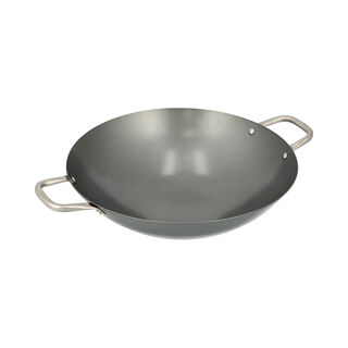 Non Stick Wok Pan With Steel Handle Round Shape Black