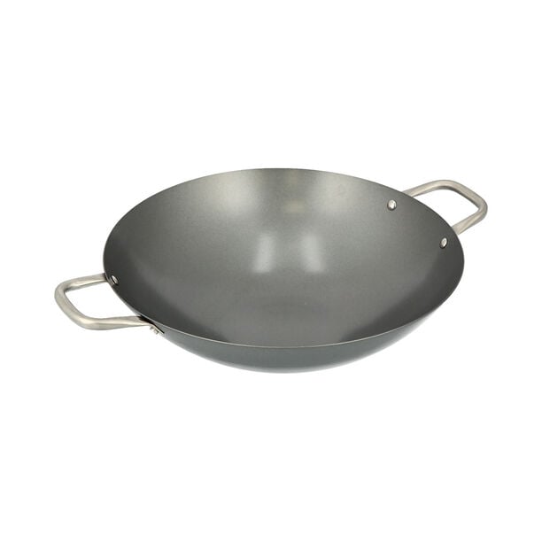 Non Stick Wok Pan With Steel Handle Round Shape Black image number 1