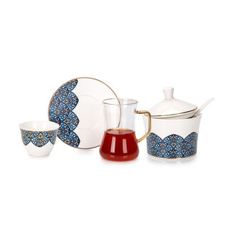 21 Pcs Porcelain Tea And Coffee Set Dark Blue
