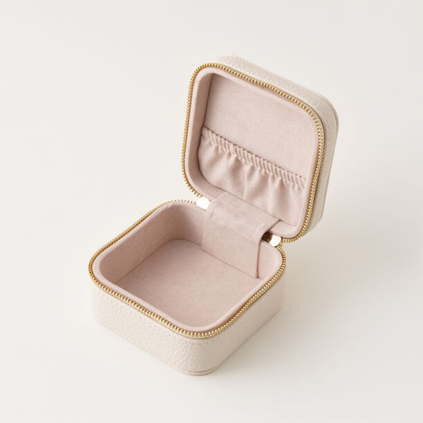 Homez travel square small faux leather jewelry box, offwhite 9*9*5cm image number 2