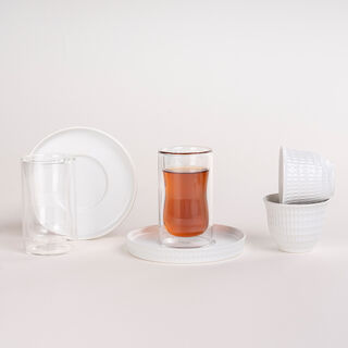 Dallaty white porcelain and glass Tea and coffee cups set 18 pcs