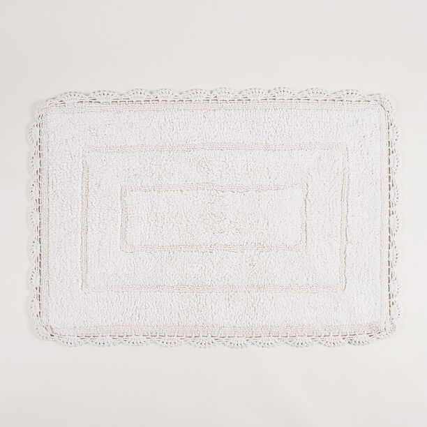 Boutique Blanche White Cotton Lace Border Bathmat, 60*90 Cm image number 0