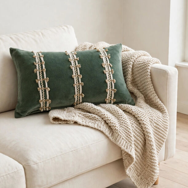 Homez Green Ornamental Stripe Cushion Cover, 30*45Cm image number 1