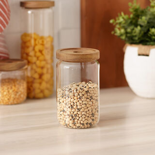 Borosilicate glass storage jar with acacia lid, 700 ml