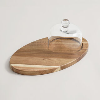 Alberto acacia wood cheese board with glass dome 40*24.5*16.3cm