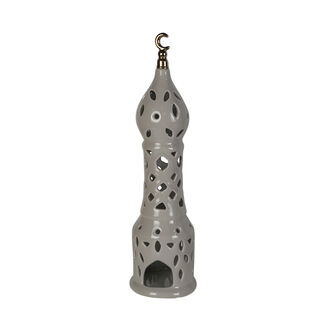 Ceramic Candle Holder Grey Big 11X11X41 Cm