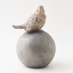 Homez Resin Birdie Standing On Orb Looking Right, Grey 16*17*24 Cm image number 0