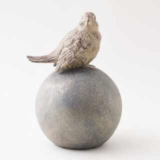 Homez Resin Birdie Standing On Orb Looking Right, Grey 16*17*24 Cm