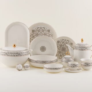 La Mesa Pearl Collection 47 Pcs Porcelain Dining Set, White Pearl