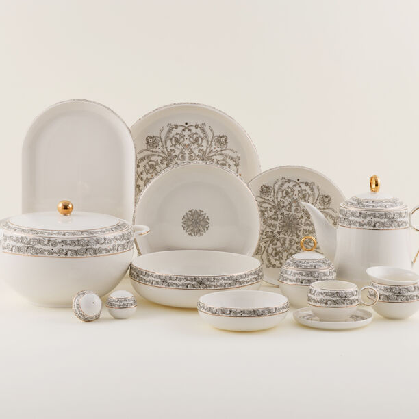 La Mesa Pearl Collection 47 Pcs Porcelain Dining Set, White Pearl image number 1