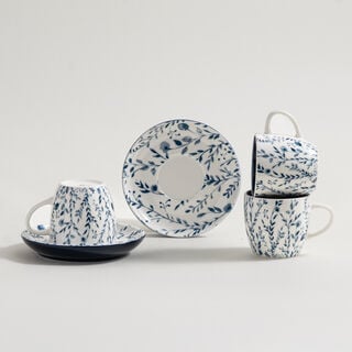 Dallaty white and blue porcelain English coffee cups set 12 pcs