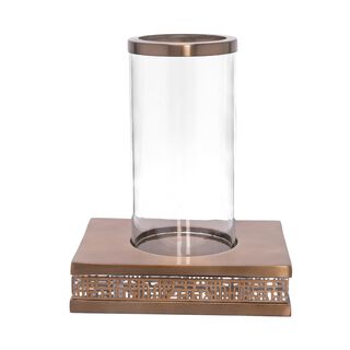SQUARE CANDLE HOLDER ANITQUE BRASS