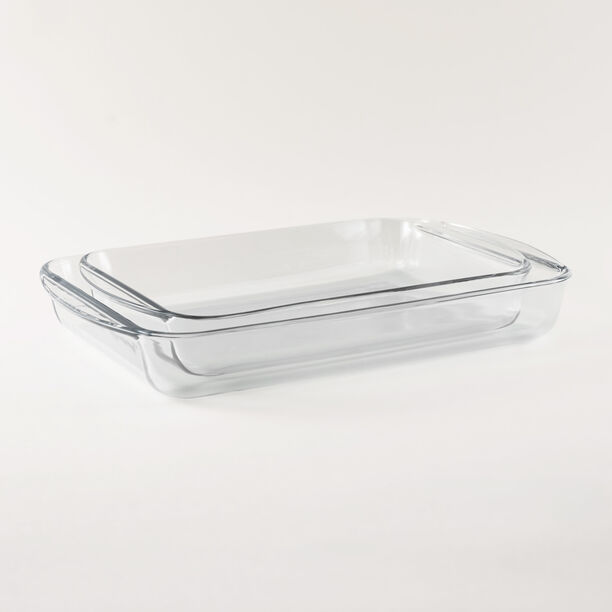 Pyrex 2 Pieces Rectangular Clear Glass Roaster Set, 2.7L + 3.7L image number 0