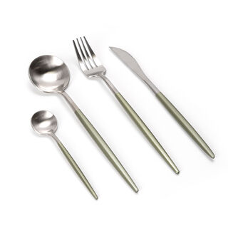 Rio 16 Pieces Modern Cutlery Set Silver And Green Handle