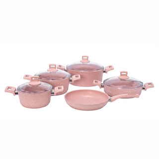 Alberto Granite Cookware Set 9 Pieces With Glass Lid Pinkstone Color