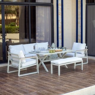 Homez sofa set 5 pcs aluminum with dining table, beige