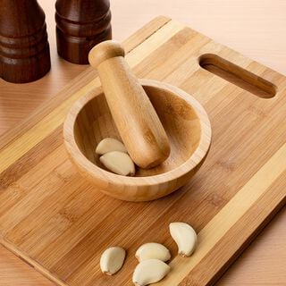 Alberto Bamboo Garlic Bowl & Mortar Set Dia:13 * H:5Cm