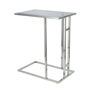 Silver Stainless Steel Side Table With Glass Top