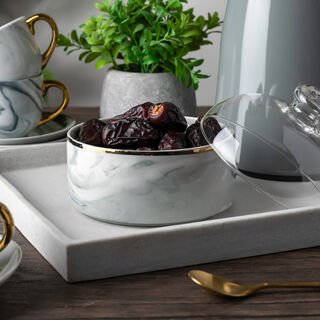 La Mesa blue gold marble date bowl with lid 13*9 cm