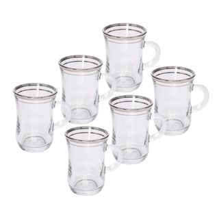 Tea Glass Set 6 Pieces Double Line Silver