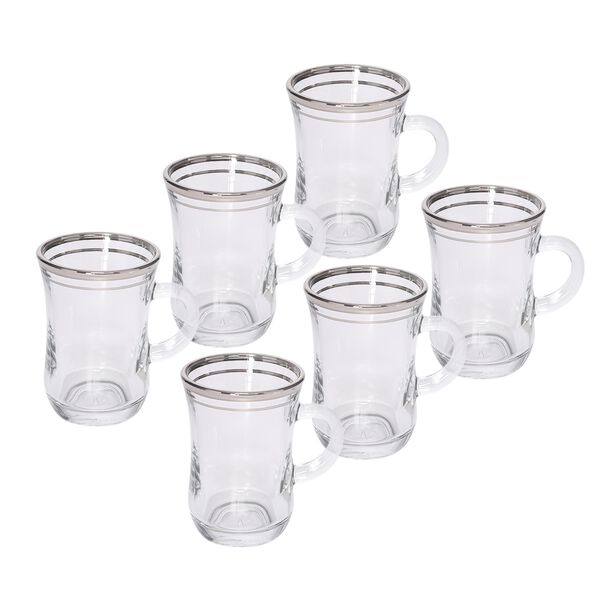 Tea Glass Set 6 Pieces Double Line Silver image number 0