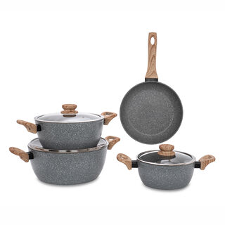 Alberto 7 Pieces Non Stick Forged Aluminum Cookware Set With Glass Lid Grey Color