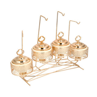 4 pieces Round Food Warmer Set With Candle Stand Gold 5"