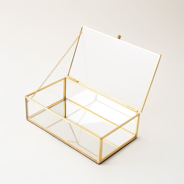 هومز صندوق مجوهرات زجاج بإطار ذهبي وسط 21*12*6سم image number 2