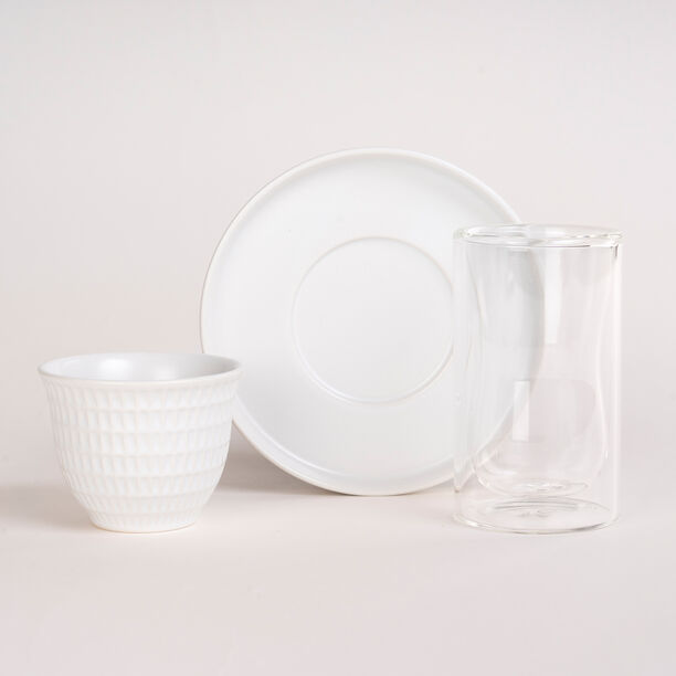 Dallaty white porcelain and glass Tea and coffee cups set 18 pcs image number 1