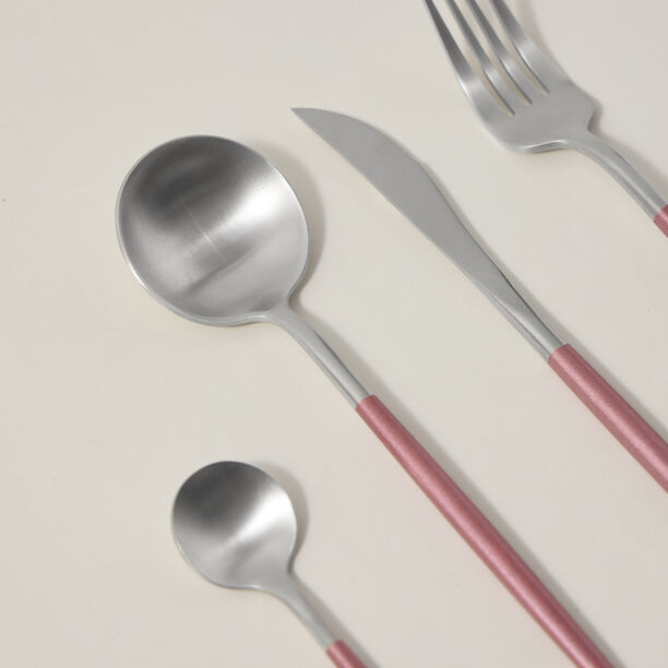 16 Pcs Modern Cutlery Set Silver And Pink Handle image number 1
