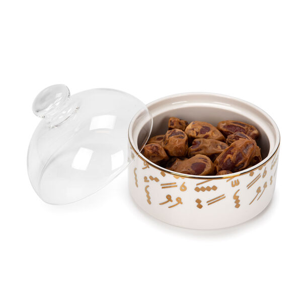 1Pc Porcelain Date Bowl Tashkeel White Gold image number 2