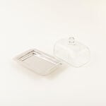 La Mesa Glass Butter Dish With Stainless Steel Base, Silver, 18*12*10Cm image number 5